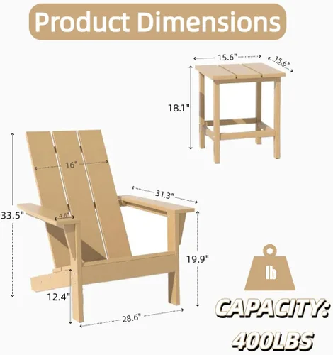 Miniatura 2 de 3 sillas Adirondack resistentes a todo tipo de clima, silla Adirondack de plástico HDPE con mesa de textura de madera, silla de césped para piscina
