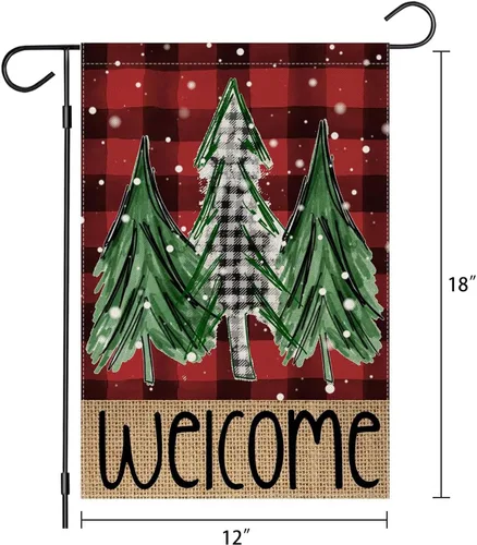 Miniatura 6 de Bandera de jardín de árboles de Navidad de búfalo rojo de bienvenida, 12 x 18 pulgadas, vertical, de doble cara, a cuadros, color rojo, decoración
