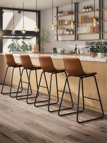 Miniatura 47 de Bar Stools Set of 2, 26 Inches Counter Height Bar Stools with Back, Modern Faux Leather Barstools with Metal Legs and Footrest, Bar Chairs for