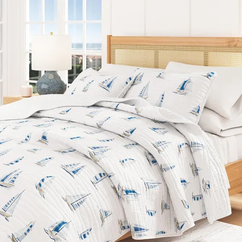 Miniatura 6 de Great Bay Home Juego de edredón costero, juego de ropa de cama náutica de 2 piezas, tamaño individual/individual XL, colcha reversible ligera