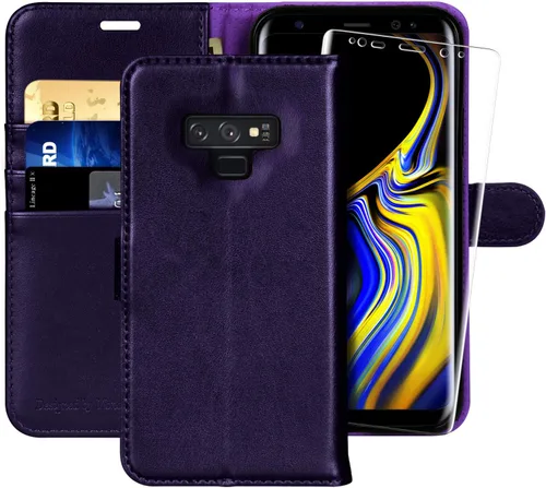 MONASAY Funda tipo cartera para Galaxy Note 9, 6.4 pulgadas, protector de pantalla incluido, bloqueo RFID, funda de piel con tapa para teléfono