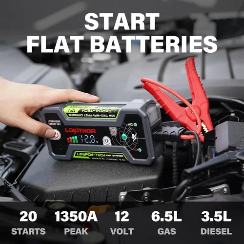 Miniatura 4 de LOKITHOR J1350 PRO Arrancador con ConnectMax, caja de arranque de 1350 amperios LiFePO4 para motores de 6.5L de gasolina y 3.5L diésel, arrancador