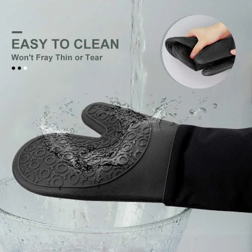 Miniatura 4 de sungwoo Guantes de horno de silicona, resistentes al calor, con forro acolchado, agarre texturizado antideslizante, perfectos para barbacoa, Negro