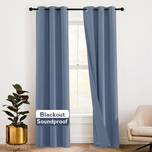 Miniatura 55 de RYB HOME 3 en 1 insonorizadas - oscurecedoras - cortinas de lino con aislamiento, cortinas de ahorro de energía con bloqueo de ruido para Lino blanco