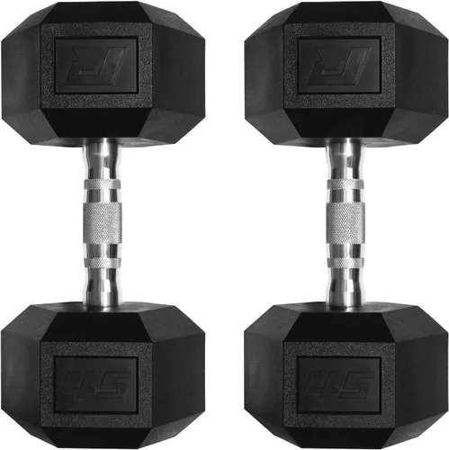 Miniatura 16 de RitFit Juego de mancuernas hexagonales revestidas de PVC de 5 a 650 libras con estante opcional para gimnasio en casa, peso de mano con mango