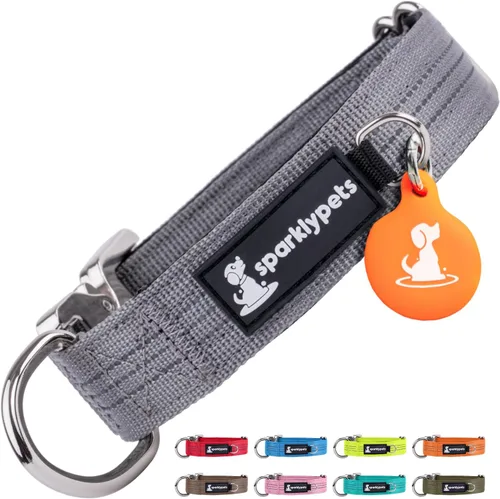Miniatura 14 de SparklyPets Collar de perro ancho de servicio pesado con hebilla cromada de liberación rápida, collar táctico grueso para perro con rayas Azul