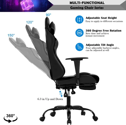 Miniatura 5 de Silla de juegos para adultos con reposapiés – Racing PC Silla Gamer Barato reclinable juego ergonómico escritorio con reposacabezas soporte lumbar