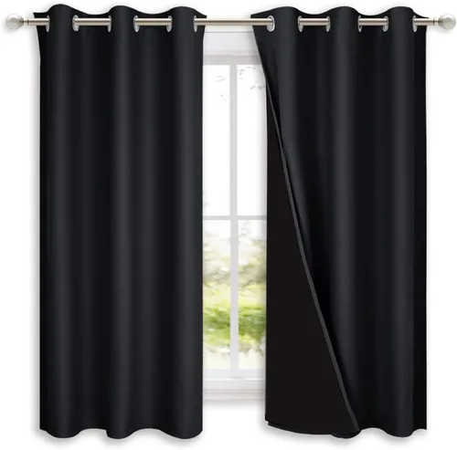 NICETOWN Juego de cortinas completas 100 % opacas, cortinas de ventana con aislamiento térmico y eficiencia energética con forro negro, cortinas