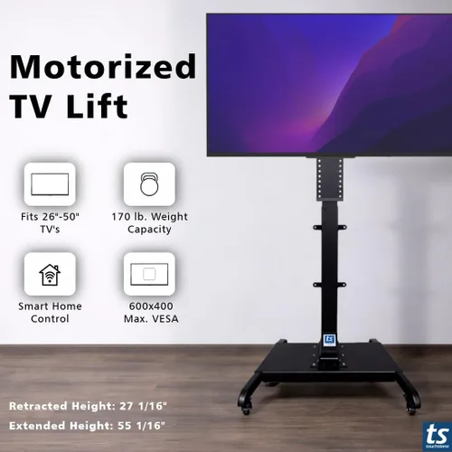 Miniatura 2 de Touchstone Valueline - Carrito móvil inteligente para TV de 26 a 50 pulgadas, RF y control remoto con cable, altura de 28 pulgadas, altura de 165