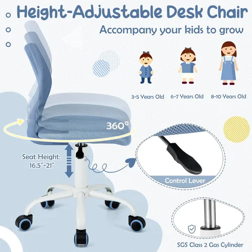 Miniatura 4 de HONEY JOY Silla de escritorio para niños, silla de estudio para niños con altura ajustable, respaldo bajo, silla giratoria de malla rodante, silla
