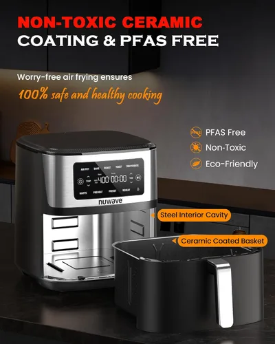 Miniatura 3 de Nuwave Brio Plus - Freidora de aire 6 en 1, gran capacidad de 7 cuartos de galón, control preciso de temperatura de 50 °F a 400 °F, antiadherente
