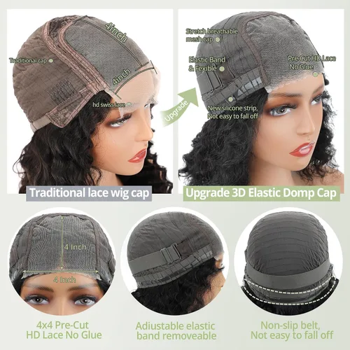 Miniatura 3 de Pelucas de cabello humano sin pegamento predepiladas precortadas Bob rizado corto con encaje frontal para mujeres negras, cierre de encaje 4x4