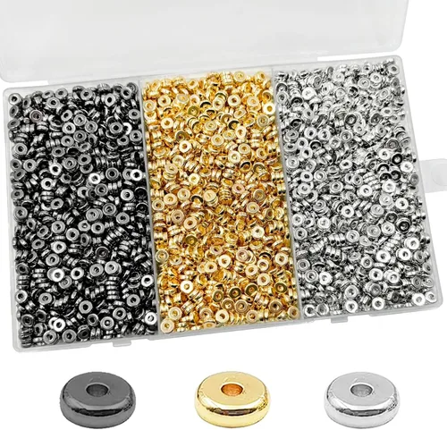 Miniatura 10 de Cuentas espaciadoras planas redondas de 6mm, 1560 piezas (360 flores), Oro, Plata, Negro, en forma de flor, Plástico (recubierto de cobre)