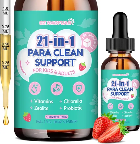Limpieza de parásitos 21 en 1 para humanos y niños, gotas líquidas de limpieza intestinal a base de hierbas, ajenjo, nuez negra, zeolita, clorella,
