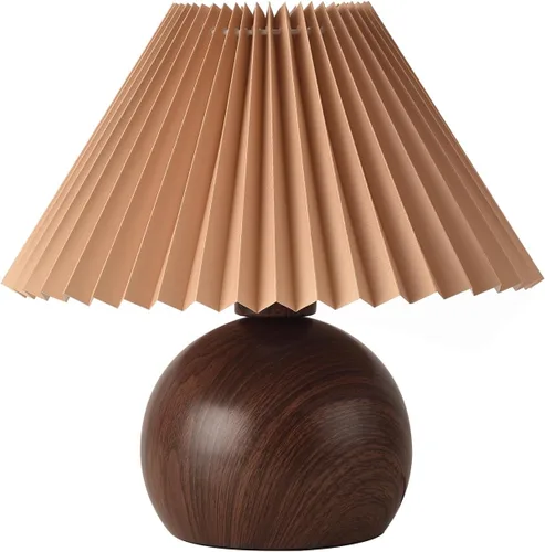 Miniatura 7 de KUNJOULAM Lámpara de mesa plisada retro, moderna lámpara de mesita de noche con pantalla marrón, base de metal de 5.9 pulgadas para dormitorio