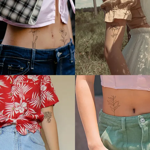 Miniatura 2 de Tatuajes temporales de flores realistas, 10 piezas pequeñas extraíbles de hojas botánicas para mujeres