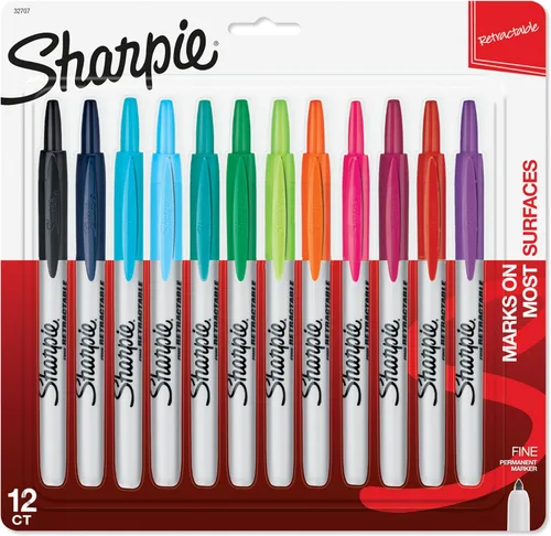 Sharpie Marcadores permanentes retráctiles de punta fina, colores surtidos, 12 unidades