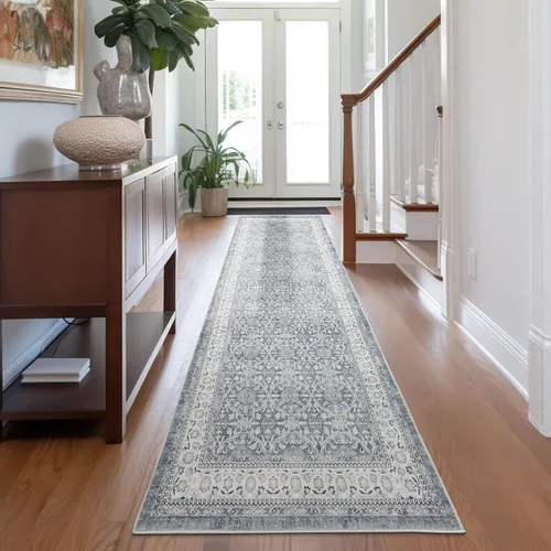 Miniatura 89 de Jinchan Fiora - Alfombra redonda de 8 pies, alfombras vintage con diseño floral envejecido, lavable a máquina, antideslizante, de pelo bajo, Azul