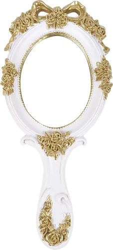 Miniatura 8 de Nerien Espejo de Mano de Tocador Espejo de Maquillaje de Viaje Princesa Espejo Cosmético de Metal Portátil Ovalado con Rosas en Relieve Espejos