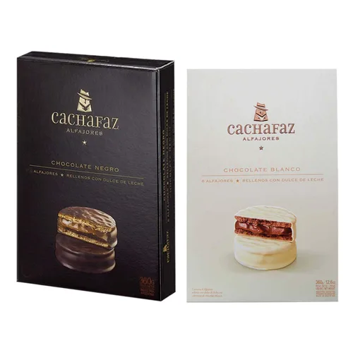 CACHAFAZ Alfajores de Argentina 2 paquetes (12 alfajores) | 6 Alfajores de Chocolate Negro y 6 Alfajores de Chocolate Blanco