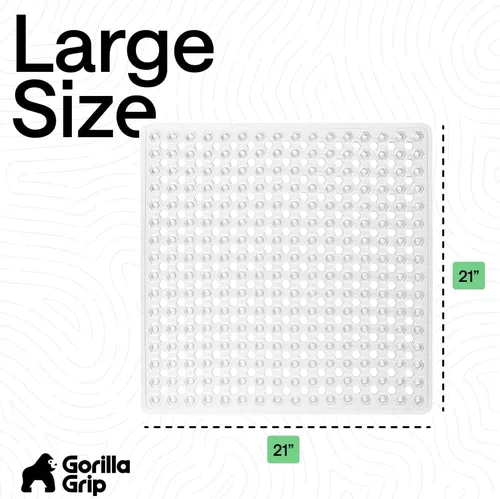 Miniatura 7 de Gorilla Grip - Alfombrilla de ducha patentada, 21 x 21 pulgadas, lavable, cuadrada, para ducha con agujeros de drenaje, ventosas. Transparente