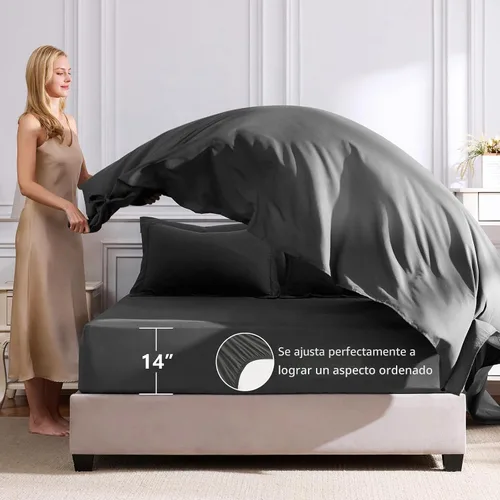 Miniatura 5 de CozyLux Juego de ropa de cama con edredón tamaño King gris oscuro - Juego de 7 piezas en una bolsa, juego de cama lujoso y suave para todas