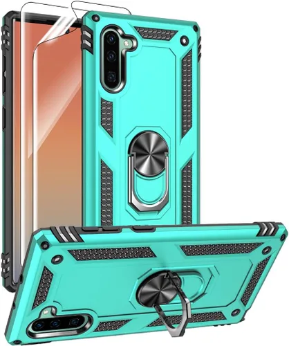 Miniatura 11 de Funda para Samsung Galaxy Note 10, Note10 con protectores de pantalla HD, soporte de anillo de metal de grado militar con soporte de anillo de Negro