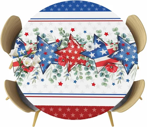 Miniatura 9 de SEVENBABU Mantel redondo de 36 a 44 pulgadas, mantel redondo de vinilo ajustable con borde elástico para fiestas al aire libre, color aguamarina