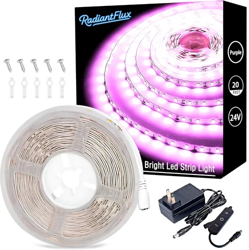 Miniatura 34 de RadiantFlux Tira de Luz Púrpura, Tira de Luz LED Púrpura Flexible de 30 Pies con Kit, 540 Perlas de Lámpara, Luz LED de 24V, No Impermeable