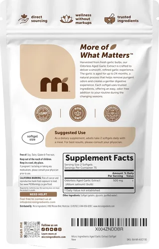 Miniatura 6 de Micro Ingredients Ajo inodoro, 150 cápsulas blandas Extracto de ajo de 2 años de edad Bulbo Allium Sativum cultivado Suplementos herbales