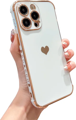 Miniatura 18 de DEFBSC Funda compatible con iPhone 15, con borde galvanizado, diseño de corazón con correa para la muñeca, protección completa de la cámara