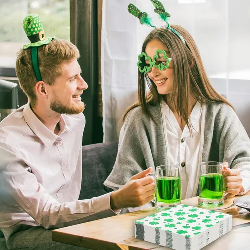 Miniatura 7 de JarThenaAMCS 100 servilletas de cóctel de trébol del día de San Patricio de 3 capas de papel de aluminio de trébol verde, servilletas de papel
