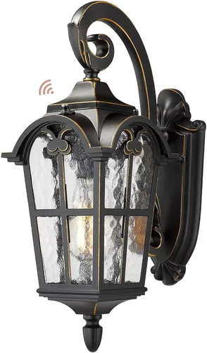 Miniatura 9 de Emliviar Aplique de Pared Vintage para Exteriores con Vidrio de Ondas de Agua, Linterna de Pared para Porche Delantero de 17.5", Acabado Negro