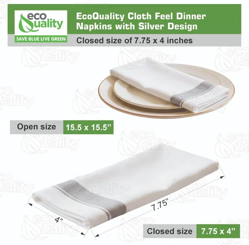Miniatura 3 de Servilletas de cena desechables como tela con diseño de borde plateado, toallas de un solo uso con tacto de lino, absorbentes, suaves, elegantes