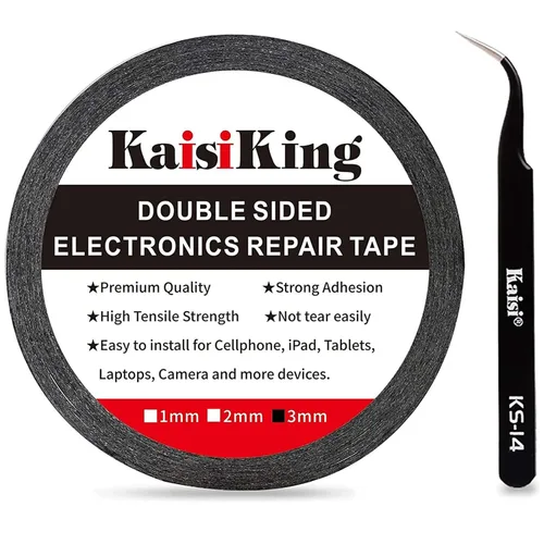 Miniatura 7 de Kaisiking Cinta adhesiva de 1 mm x 50 m para reparación de pantallas LCD de teléfonos, cinta adhesiva con 1 pinza para teléfonos móviles, iPad