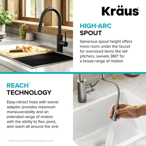 Miniatura 8 de KRAUS Oletto - Grifo de cocina extraíble con un solo mango con ensamble de montaje superior QuickDock en negro mate, KPF-2620MB