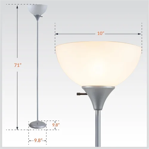 Miniatura 2 de Newhouse Lighting NHFL-HE-SI Henry - Lámpara de pie LED moderna de plástico y metal de 71 pulgadas con interruptor giratorio para dormitorios, sala