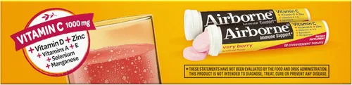 Miniatura 11 de Vitamina C 1000 mg (por porción), tabletas efervescentes Airborne Very Berry (36 unidades en una caja), suplemento de apoyo inmunológico sin gluten