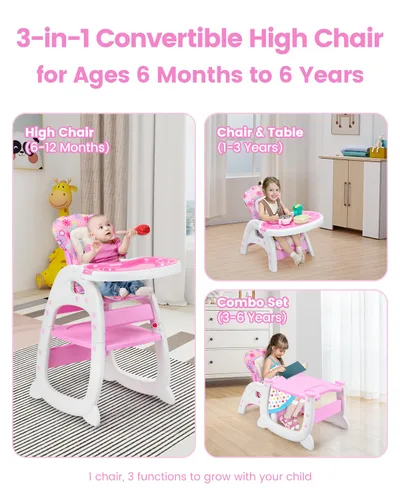 Miniatura 6 de Silla alta, sillas altas convertibles para bebés y niños pequeños, silla alta para bebé fácil de limpiar, silla de alimentación 3 en 1 para comer