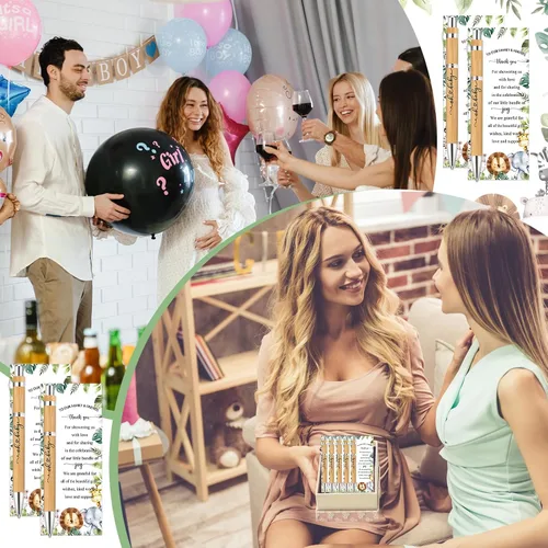 Miniatura 6 de Zhanmai 25 juegos de recuerdos de safari para baby shower, incluye bolígrafos de bambú y tarjetas de agradecimiento, bridas plateadas, selva