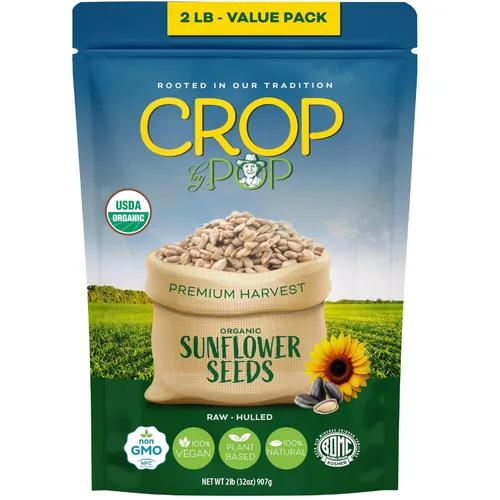 CROP BY POP - Semillas de girasol crudas orgánicas, sin sal, sin cáscara (32 onzas, 2 libras), empaquetados frescos en bolsa resellable, USDA