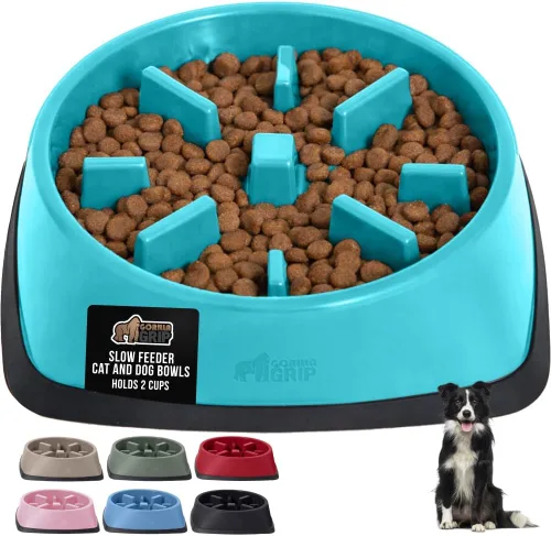 Miniatura 26 de GORILLA GRIP Cuencos para perros de alimentación lenta pendiente de patente, juguete interactivo de rompecabezas de 4 tazas para entrenamiento
