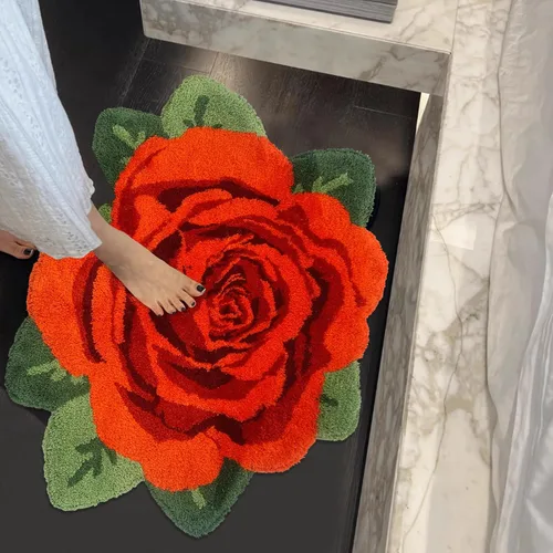 Miniatura 3 de USTIDE - Alfombra Rosa Esponjosa, Alfombra de Baño de Rosa Suave hecha a Mano, Alfombra de Puerta Moderna, Alfombras de Felpa Lavable, Alfombra
