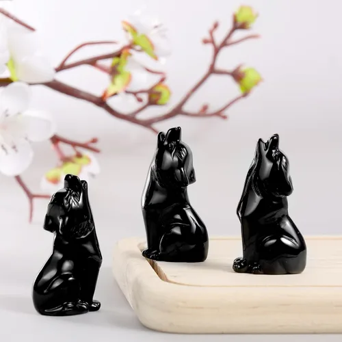 Miniatura 3 de Artistone Estatua de lobo de obsidiana negra de 2 pulgadas, adorno para decoración del hogar, escultura de animales de cristal curativo con caja