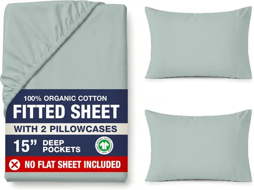 Miniatura 47 de LANE LINEN Juego de 2 piezas con sábana bajera 100% algodón orgánico tamaño individual y 1 funda de almohada, tejido de percal ligero, ultra suave