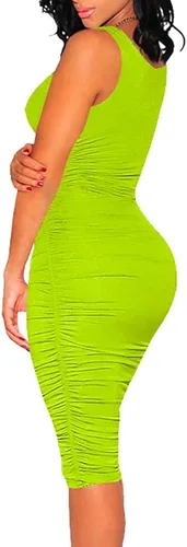 Miniatura 2 de BEAGIMEG Vestido midi sin mangas sexy fruncido para mujer