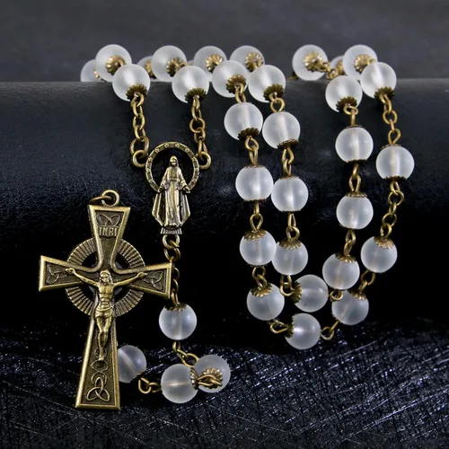Miniatura 71 de KOMI Rosario de cuentas católicas para mujer, collar de cuentas de rosario con cruz de crucifijo, perlas de cristal, rosario, rosarios, católicos
