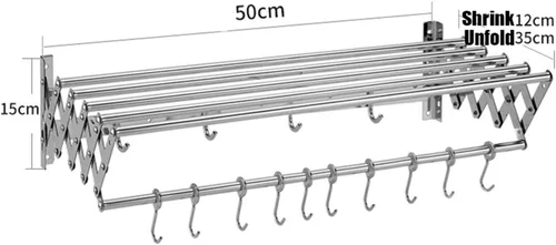 Miniatura 2 de Caballo de ropa plegable montado en la pared, estante de secado de ropa expandible, área de utilidad plegable compacto