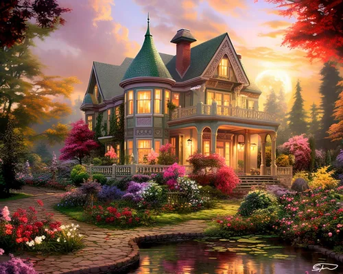 Springbok Victorian Dream - Rompecabezas de 500 piezas para adultos, casa victoriana de ensueño al atardecer, piezas de corte único, fabricado en