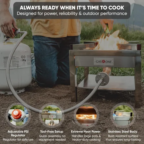 Miniatura 5 de GasOne Quemador Cocinador de Propano de Acero Inoxidable Con Regulador con Manguera Trenzada de Acero Para Cocinar al Aire Libre, Freír Pavo